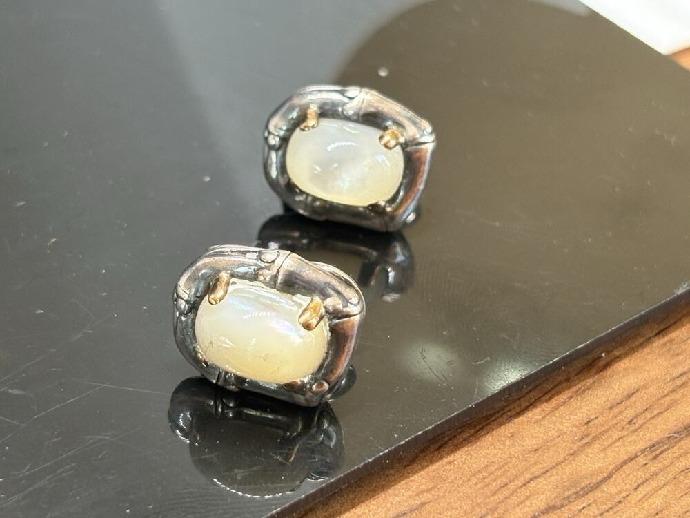 Vintage Signed John Hardy Sterling silver 925 18k Mop Clip On Earrings